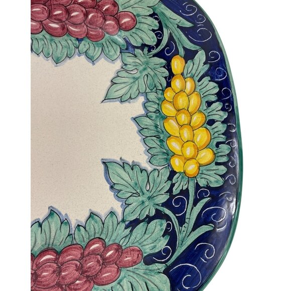 Hand-Painted 14" Square Ceramic Serving Plate With Grapes & Leaves Design - Picture 4 of 11